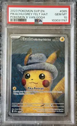 2023 Pokemon Pikachu Grey Felt Hat Van Gogh 085 PSA 10 Gem Mint!!! - Image 1