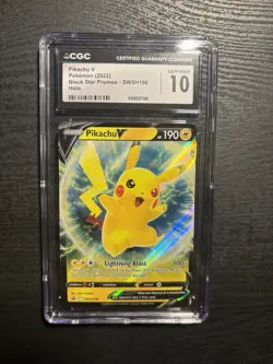 Pikachu V CGC 10 GEM MINT Holo Promo Card SWSH198 Black Star Pokemon TCG 2022 - Image 1