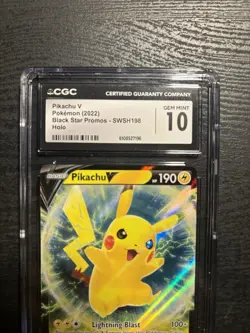 Pikachu V CGC 10 GEM MINT Holo Promo Card SWSH198 Black Star Pokemon TCG 2022 - Image 2
