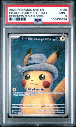 2023 Pokemon Pikachu Van Gogh Grey Felt Hat Promo SVP EN #085 PSA 9 MINT - Image 1