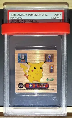 1998 POKEMON AMADA COLLECTION PIKACHU SUPER DX STICKER #D47 PSA 8 - Image 1