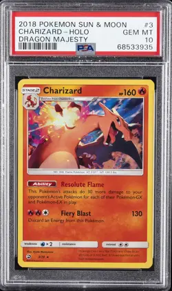 2018 POKEMON SUN & MOON DRAGON MAJESTY #3 CHARIZARD-HOLO PSA 10 - Image 1