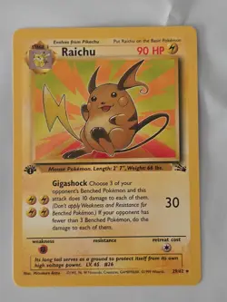 1st Edition RAICHU First Edition 1999 Fossil Pokemon Non-Holo Rare Card #29/62 - Image 1