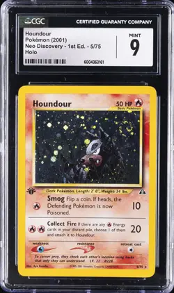 2001 POKEMON NEO DISCOVERY - 1ST ED - HOLO #5/75 HOUNDOUR CGC 9 - Image 1