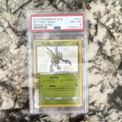 Pokemon Scyther SV1/SV94 Shiny Holo Rare Hidden Fates 2019 PSA 8 English - Image 1
