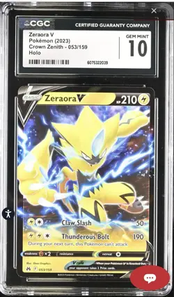 2023 Pokemon TCG Crown Zenith Zeraora V #053/159 – CGC 10 GEM MINT - Image 1