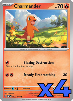 4x Charmander 007/091 SV: Paldean Fates PLAYSET x4 - Pokemon TCG - NM - Image 1