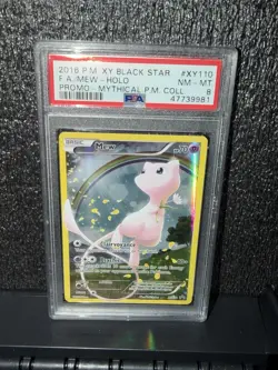 Pokemon XY Black Star Promo Mew Full Art Holo XY110 PSA 8 English Card - Image 1