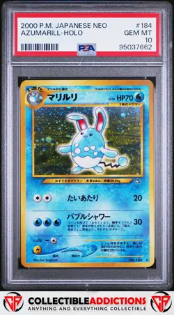 2000 Pokemon Japanese Neo #184 Azumarill Holo Swirl PSA 10 - Image 1