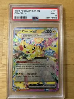 *PSA 9* 2024 POKEMON SSP EN-SURGING SPARKS 057/191 PIKACHU EX MINT - Image 1