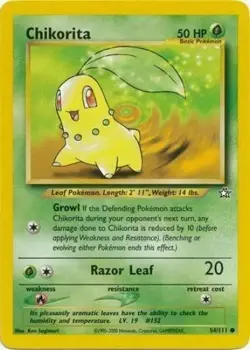 Chikorita 54/111 Neo Genesis Pokemon Card MP - Image 1