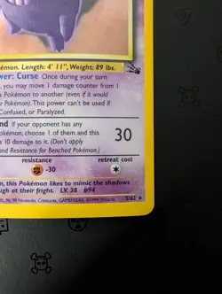 Pokemon TCG Gengar Fossil Holo Card 5/62 Unlimited Rare - Image 4