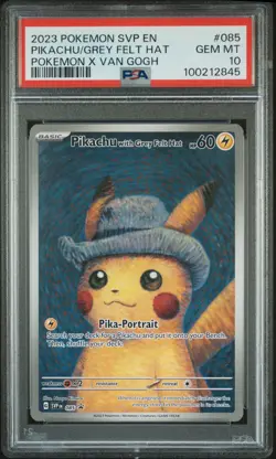 Pokemon Pikachu with Grey Felt Hat Van Gogh Full Art Promo SVP EN 085 PSA 10 - Image 1