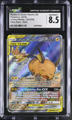 CGC 8.5 Raichu & Alolan Raichu GX 221/236 Alternate Unified Minds Pokemon Card - Image 1