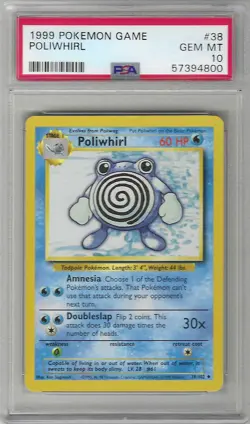 PSA 10 GEM MINT 1999 Pokemon Base Set Unlimited Poliwhirl #38/102 Uncommon Card - Image 1