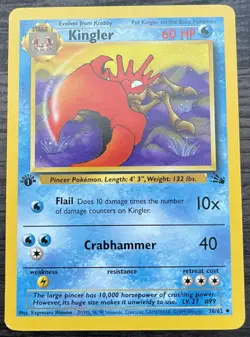 1st Edition Kingler 38/62 Pokemon TCG WOTC Base Set Fossil Uncommon MINT NM - Image 1