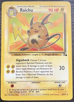 Raichu 29/62 Pokemon TCG WOTC Base Set Fossil Non Holo MP - Image 1
