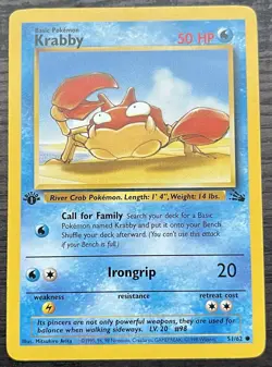 1st Edition Krabby 51/62 Pokemon TCG WOTC Base Set Fossil NEAR MINT NM - Image 1