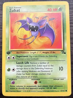1st Edition Zubat 57/62 Pokemon TCG WOTC Base Set Fossil Common MINT NM - Image 1