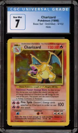 Pokemon Charizard Base Set Unlimited Holo Rare #4 CGC 7 - Image 1