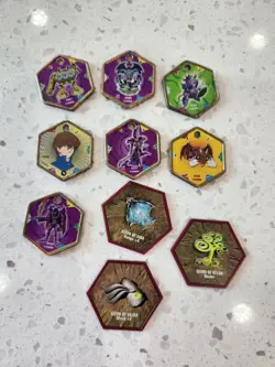 Lot of 10 Yu-Gi-Oh! Vintage Takahashi Metal Medallions Hexors Coins Tags!!! - Image 1