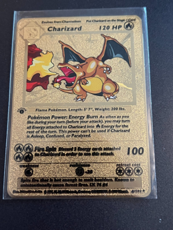Pack Fresh Gold Metal Charizard 120HP 4/102 Pokemon Card 1999 1st Edition - Image 1
