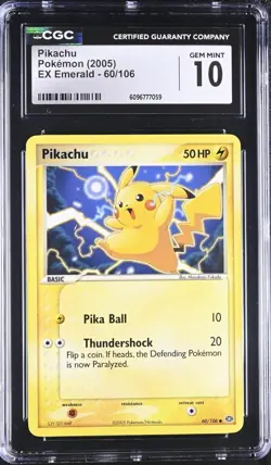 CGC 10 GEM MINT Pikachu 2005 EX Emerald 60/106 Pokemon Card LOW POP - Image 1