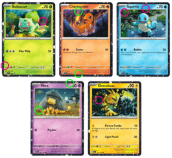 HD COSMOS HOLO 🌀SWIRLS Starters + Abra & Electabuzz Set - Pokemon 151 Promo (D) - Image 1