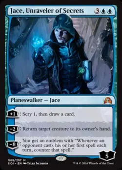1x Jace, Unraveler of Secrets Moderate Play, English Shadows Over Innistrad MTG - Image 1