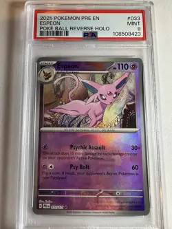 2025 POKEMON - PRISMATIC EVOLUTIONS #033 Espeon Reverse holo Pokeball PSA 9 🔥🔥 - Image 1
