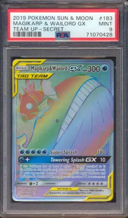 2019 POKEMON TEAM UP MAGIKARP WAILORD GX SECRET RARE #183 PSA 9! - Image 1