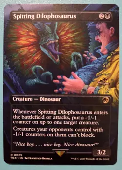 Spitting Dilophosaurus (Borderless) Universes Beyond: Jurassic Park World MTG - Image 1