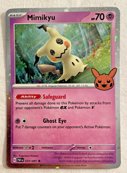 1x Mimikyu 037/091 Cosmos Holo Trick or Trade 2024 Swirl Pokemon Card NM - Image 1