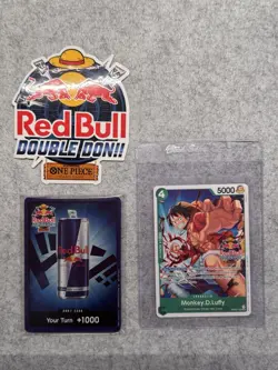 SEALED One Piece TCG Red Bull Double Don Set + Monkey D. Luffy Promo + Sticker - Image 1
