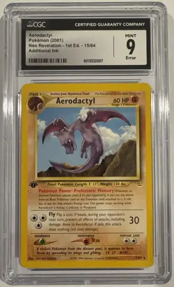 ERROR- Ink 2001 Pokemon Neo Revelation - Aerodactyl 15/64 1st Edition - CGC - 9 - Image 1