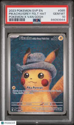 Grey Felt Hat Pikachu X Van Gogh PSA 10 085 2023 Pokemon SVP Black Star Promo - Image 1