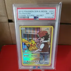 Pokemon Pikachu Secret Rare 241/236 Sm-Cosmic Eclipse Full Art Holo PSA 8 TCG - Image 1