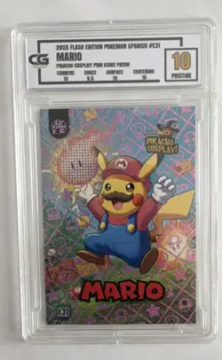 Pokemon Flash Ed. Mario Cosplay Pikachu E31 Foil Promo CG Pristine 10 Spanish - Image 1