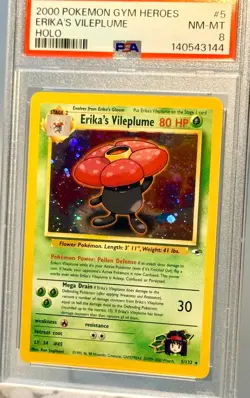 PSA NM-MT 8 ERIKA'S VILEPLUME HOLO #5 POKEMON GYM HEROES (VINTAGE) *NICE* - Image 4