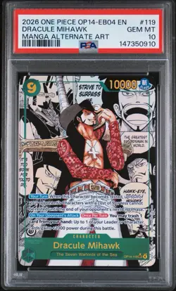 2026 One Piece Azure Sea's Seven Dracule Mihawk Manga Alt Art #OP14-119 PSA 10 - Image 1