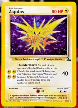 FOSSIL SET ZAPDOS 15/62 Holo Rare CARD 1999 WOTC Pokemon TCG Vintage LP - Image 1