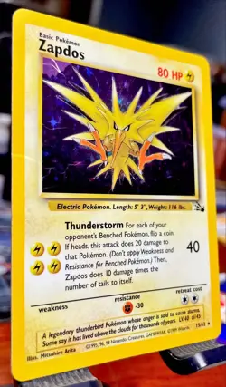 FOSSIL SET ZAPDOS 15/62 Holo Rare CARD 1999 WOTC Pokemon TCG Vintage LP - Image 2