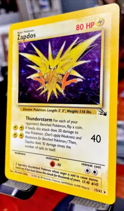 FOSSIL SET ZAPDOS 15/62 Holo Rare CARD 1999 WOTC Pokemon TCG Vintage LP - Image 3