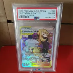 Pokemon Cynthia & Caitlin (Full Art) 228/236 Sm-Cosmic Eclipse Holo PSA 8 NM-MT - Image 1