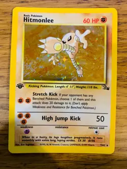 NM! 1st Edition Hitmonlee (7/62) Holo Fossil Set Pokemon Card! FAST & FREE P&P! - Image 1