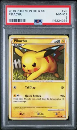 2010 POKEMON HEARTGOLD & SOULSILVER #78 PIKACHU PSA 8 - Image 1