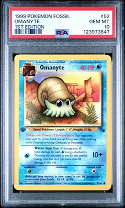 1999 POKEMON FOSSIL 1ST ED #52 OMANYTE PSA 10 - Image 1