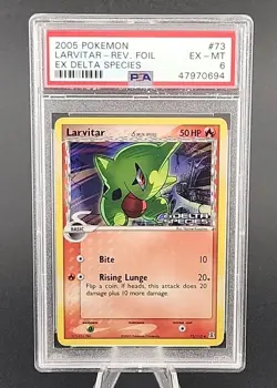 PSA 6 EX-MT Mint 2005 Pokemon EX Delta Species #73 Larvitar Reverse Holo Foil - Image 1