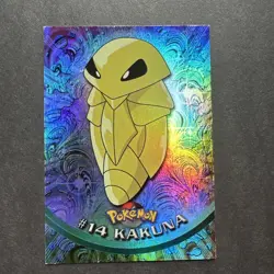 1999 topps POKEMON tv animation SERIES 1 #14 Kakuna Rainbow Foil Blue Logo - Image 1