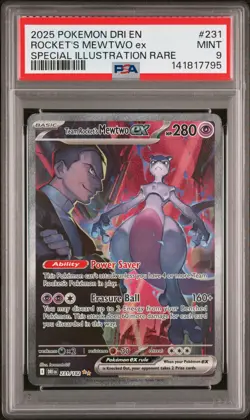 2025 POKEMON DRI EN-DESTINED RIVALS #231 TEAM ROCKET'S MEWTWO EX PSA 9 - Image 1